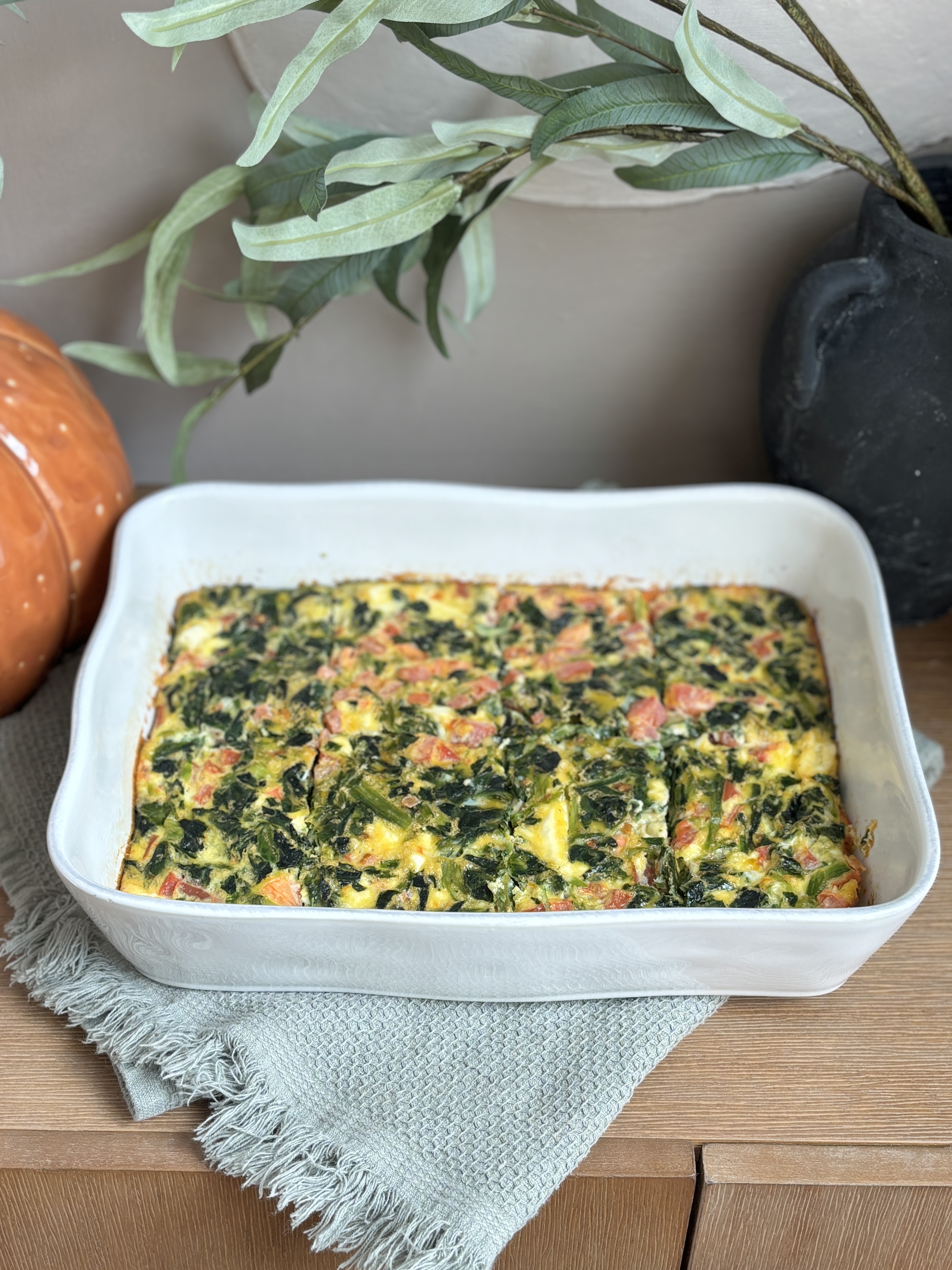 Quick Spinach Feta Tomato Egg Casserole