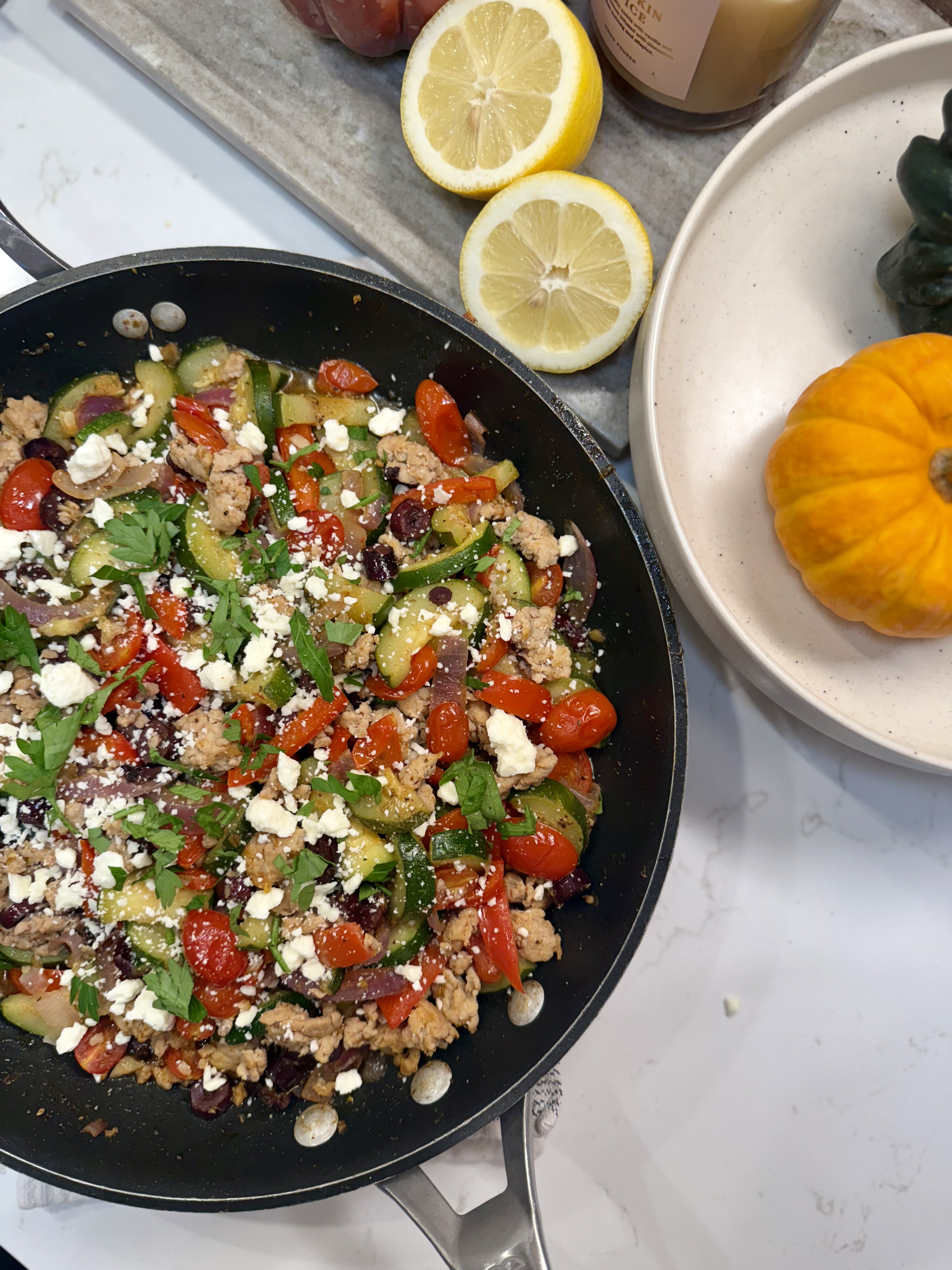One Pan Mediterranean Ground Chicken and Veggies