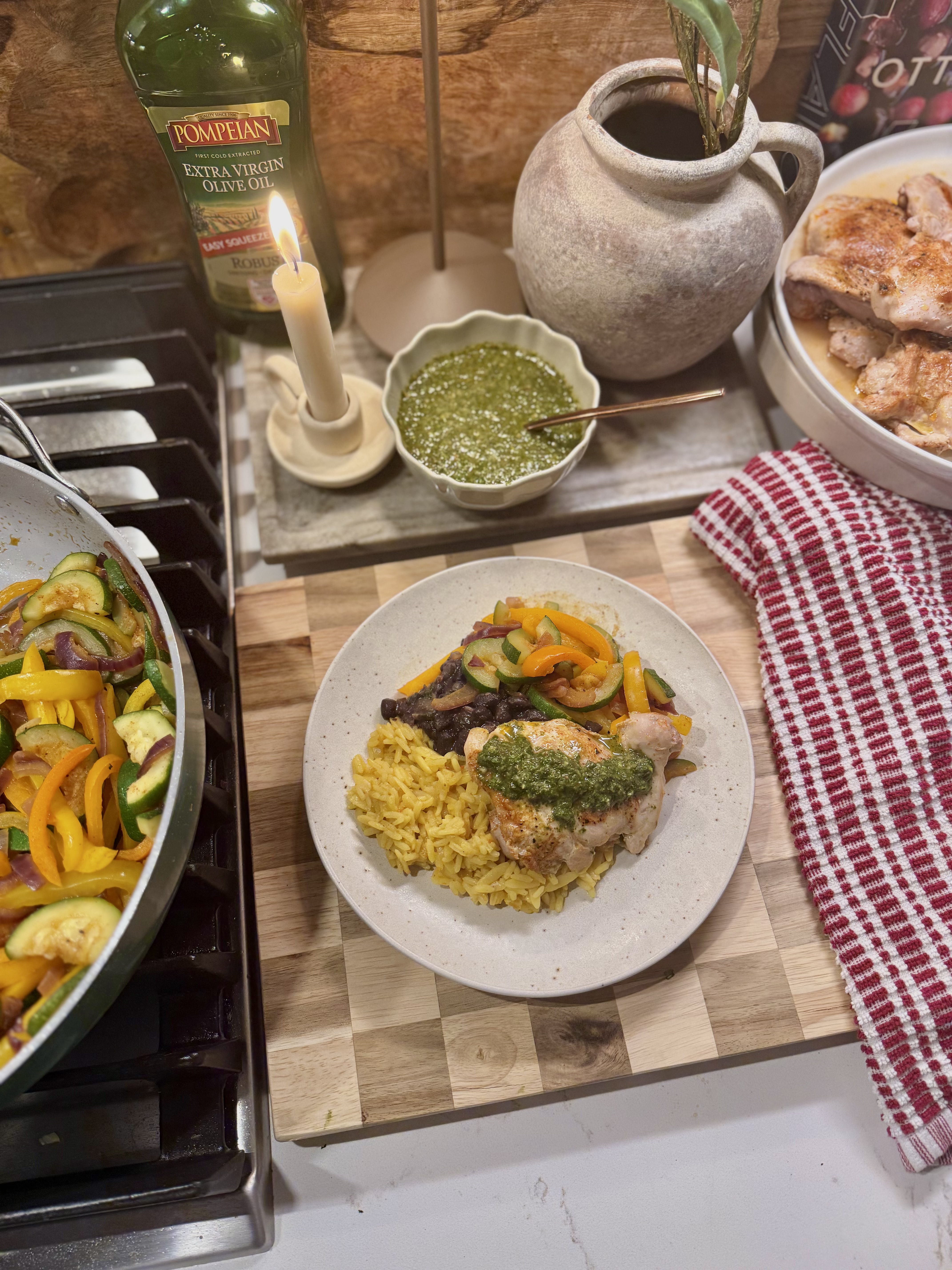 Spanish Chicken, Rice, and beans with Chimichurri Sauce